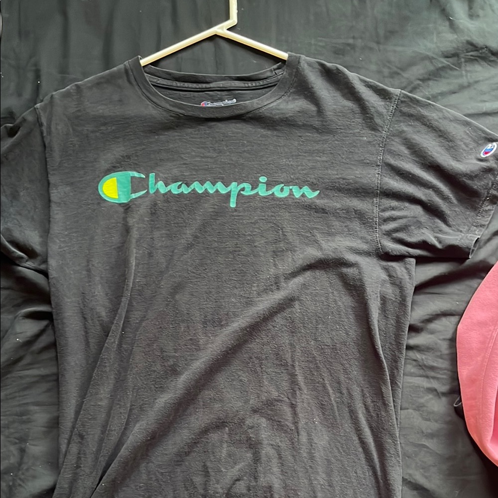 Champion Black Short Sleeve Tee with Iconic Logo